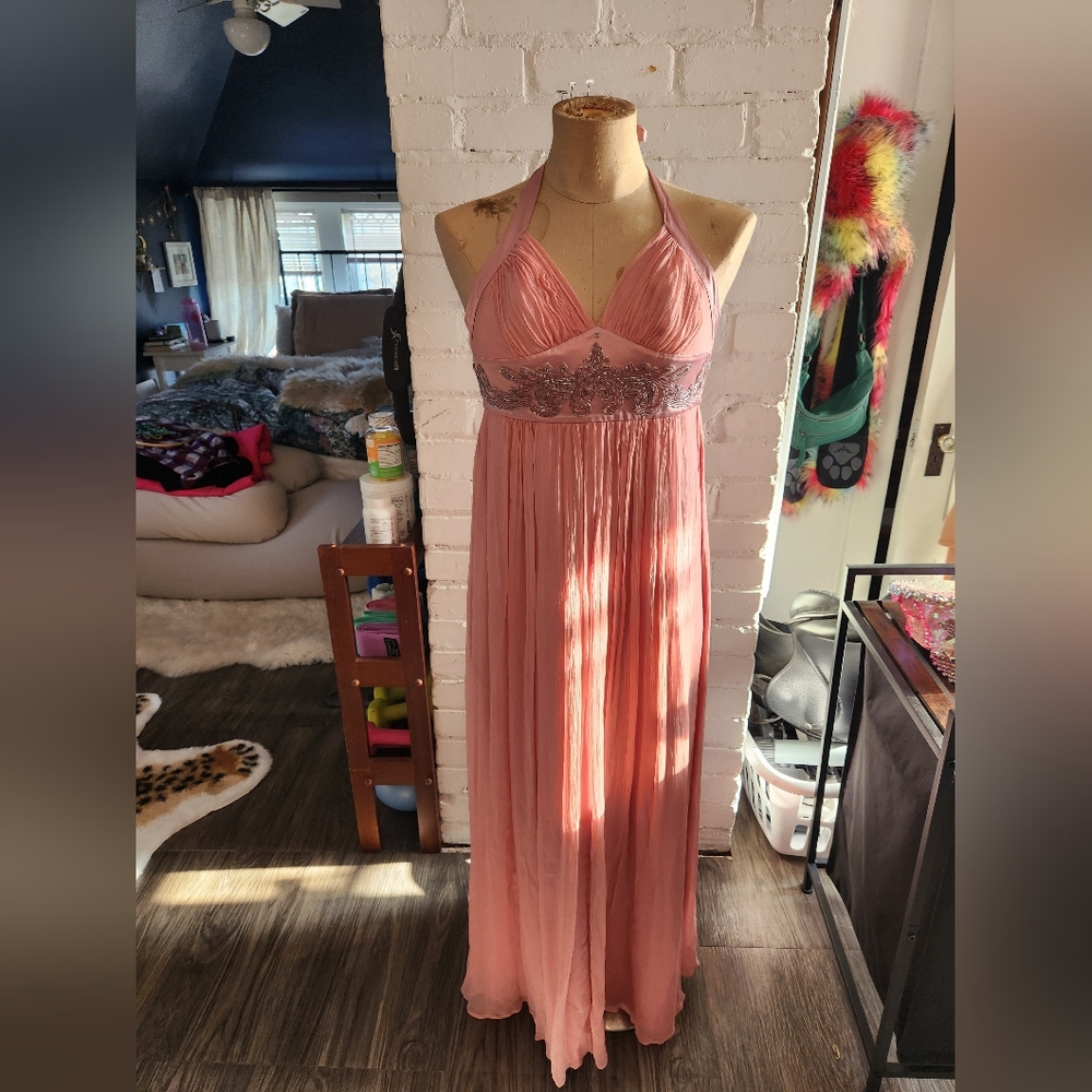 BCBGMaxAzria Pink Pleated Maxi Gown for Weddings